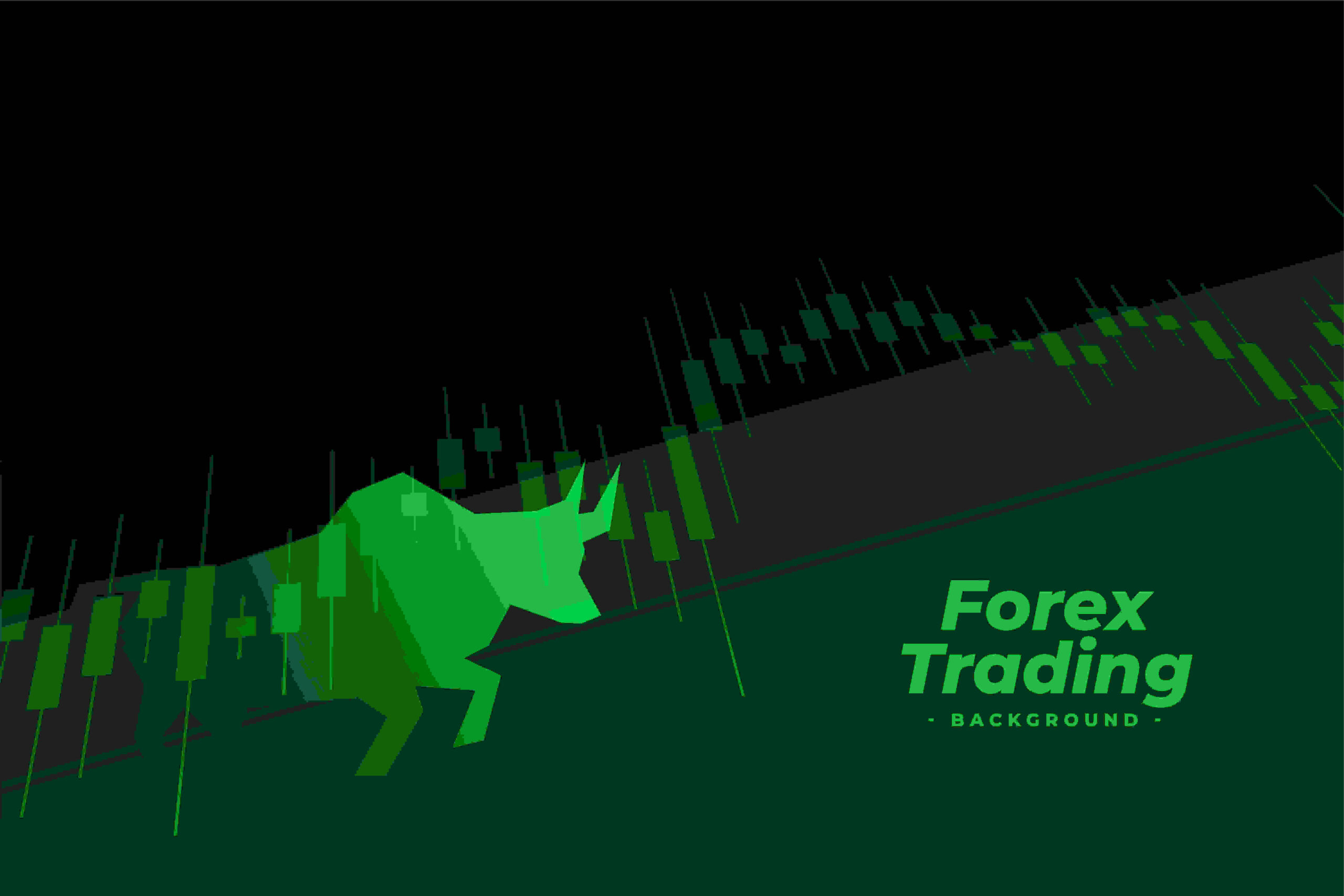 Bull market illustration with green candlestick chart representing forex trading growth