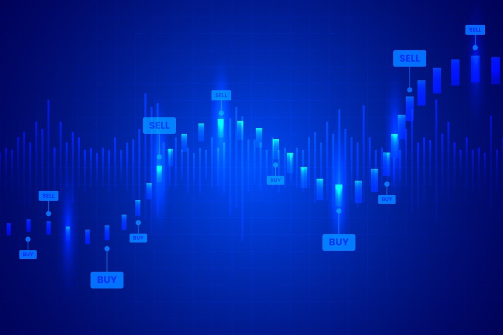 Digital forex trading chart showing buy and sell signals, representing safe and transparent trading with regulated forex brokers.